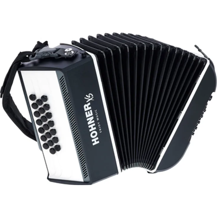 Hohner XS Akkordeon Knopf, C-Griff mit 21 Diskantknöpfen, grau, inkl. Gig Bag und Tragegeschirr