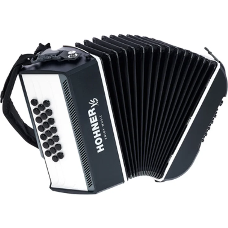 Hohner XS Akkordeon Knopf, C-Griff mit 21 Diskantknöpfen, grau, inkl. Gig Bag und Tragegeschirr