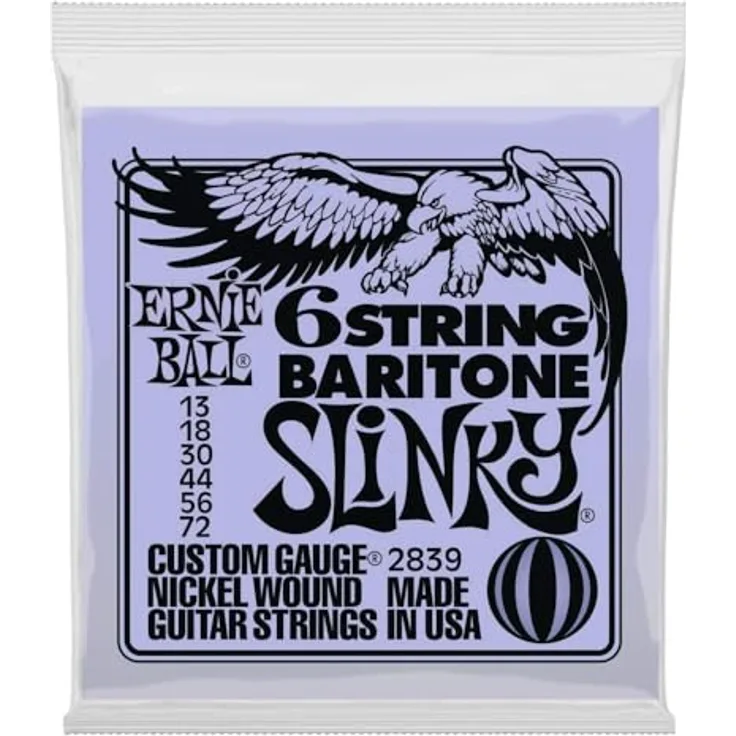 Ernie Ball 2839 Slinky Baritone, Gitarrensaiten für 6-saitige E-Gitarren, 013-072, A-Tuned