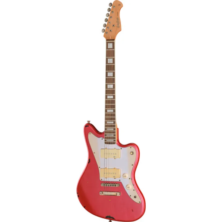 Harley Benton JA-60LA Candy Apple over Sunburst, Vintage E-Gitarre mit American Erle Korpus, kanadischem Ahornhals und Alnico 5 Single Coil Tonabnehmern