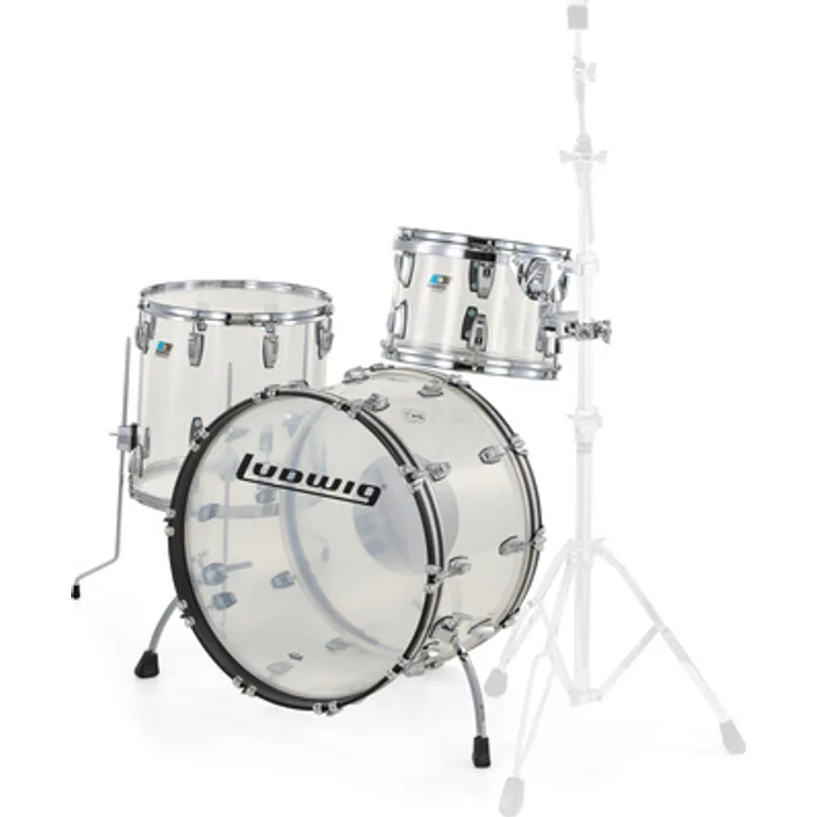 Ludwig Vistalite FAB Set Clear, Schlagzeugset mit 22"x14" Bass Drum, 13"x09" TomTom und 16"x16" Standtom, klare Acrylkessel, Chrome Hardware, Made in USA