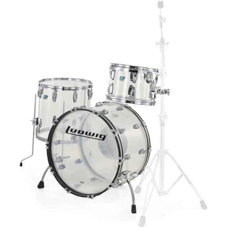 Ludwig Vistalite FAB Set Clear, Schlagzeugset mit 22"x14" Bass Drum, 13"x09" TomTom und 16"x16" Standtom, klare Acrylkessel, Chrome Hardware, Made in USA