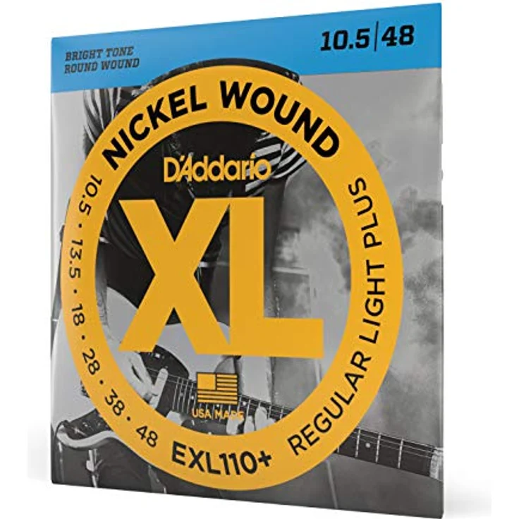 D'Addario EXL110+ Nickel Wound E-Gitarrensaiten, Regular Light Plus, 10.5-48, für vielseitigen, hellen Ton mit patentiertem Hex-Core – Bild 1