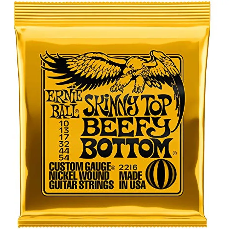 Ernie Ball Skinny Top Beefy Bottom Slinky E-Gitarrensaiten, Nickel Wound, Stärke 10-54, frischer, ausgewogener Ton
