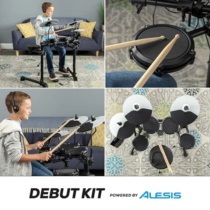 Alesis Debut Kit, komplettes E-Drumset für Einsteiger mit 10 Drumkits, 120 Sounds, 30 Patterns, inkl. Sitz, Sticks, Kopfhörer und USB-MIDI – Bild 7