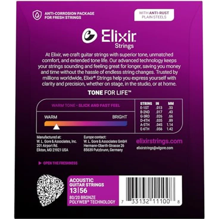 Elixir® Saiten 80/20 Bronze Akustik-Gitarrensaiten mit POLYWEB® Beschichtung, Medium (.013-.056) – Langlebiges Spielgefühl und klarer Ton – Bild 2