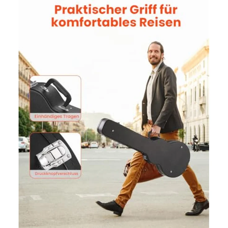 VEVOCOR Gitarrenkoffer, 105 cm Hartschalenkoffer für Les Paul-Gitarren, mit Schloss, PVC-Polsterung und Zubehörfach, schwarz – Bild 5