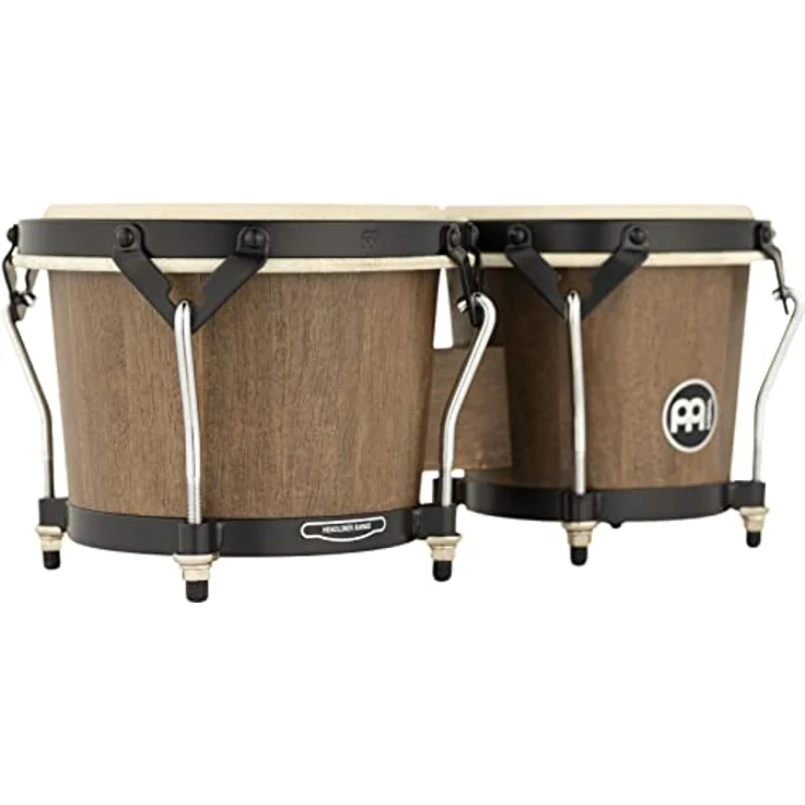 Meinl HTB100WB-M Bongo Set, 6 3/4" x 8", aus Gummibaumholz, Walnut Brown, mit handselektierten Büffelfellen und schwarzer Kesselhardware – Bild 4