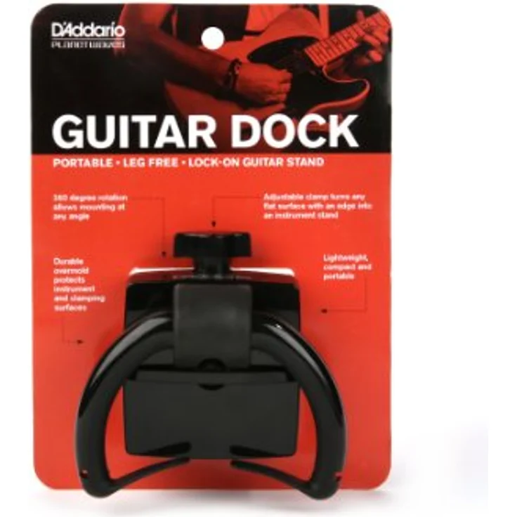 Daddario PW-GD-01 Guitar Dock, Gitarren/Basshalter, 360 Grad drehbar, einstellbare Klammer, Schwarz – Bild 5