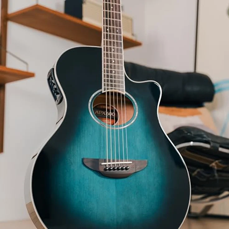 Yamaha APX 600 Oriental Blue Burst, Westerngitarre mit Tonabnehmer, Fichten Decke, Nato Korpus, 43 mm Sattelbreite, 634 mm Mensur – Bild 5