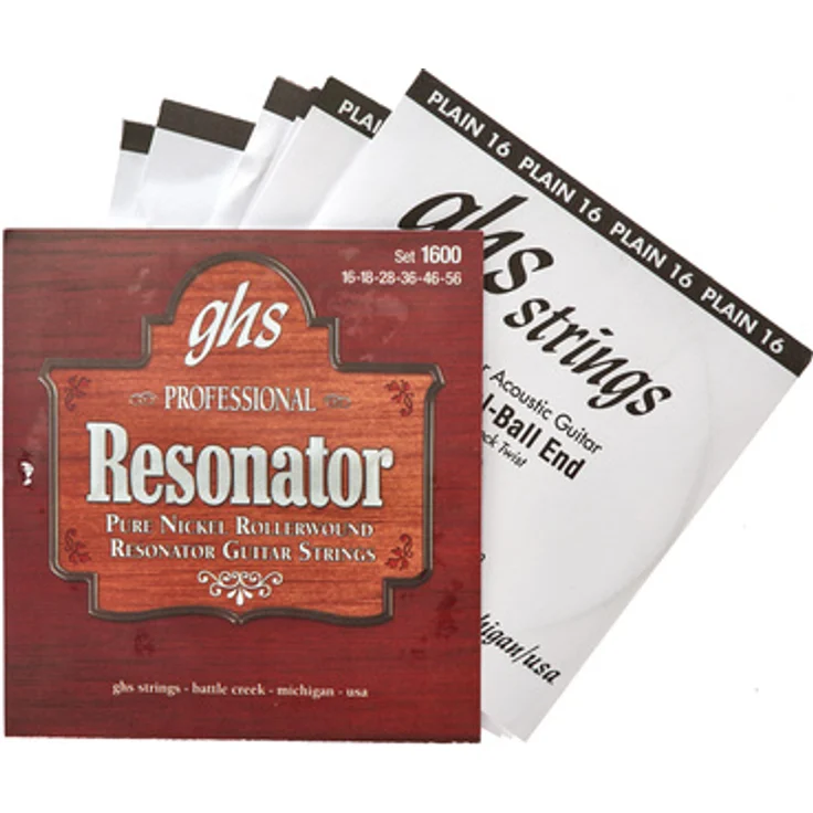 GHS GHS 1600 Spezialsaiten für Resonator Gitarre, Pure Nickel, Stärke 016-018-028w-036w-046w-056w, G-Tuning – Bild 1