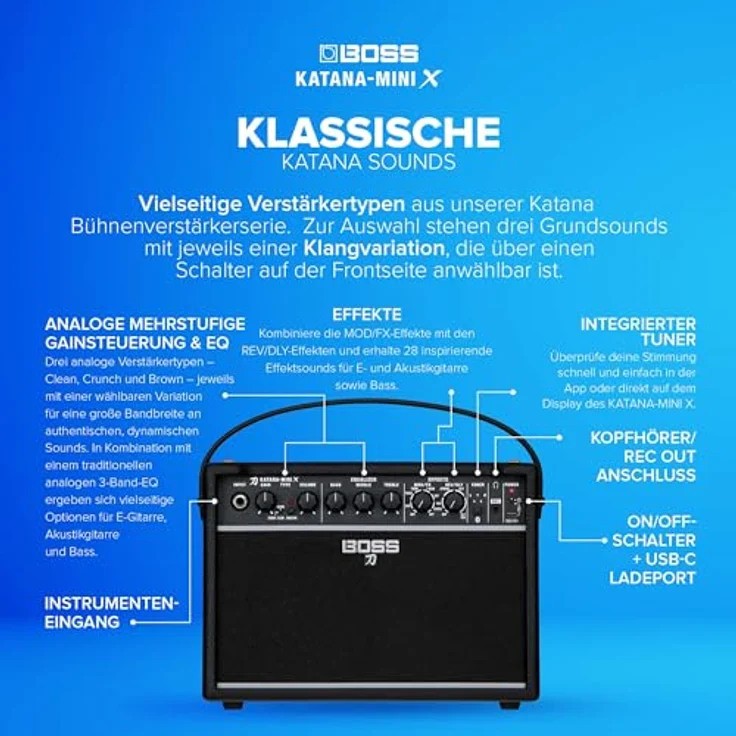 Boss Katana Mini X, Modelling Combo E-Gitarrenverstärker mit Bluetooth und 10 Stunden Spielzeit – Bild 4