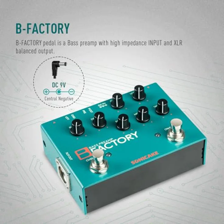 SONICAKE Bass Pedal Overdrive mit analogem Preamp, Kompression, 3-Band EQ und XLR-Ausgang, B Factory – Bild 2