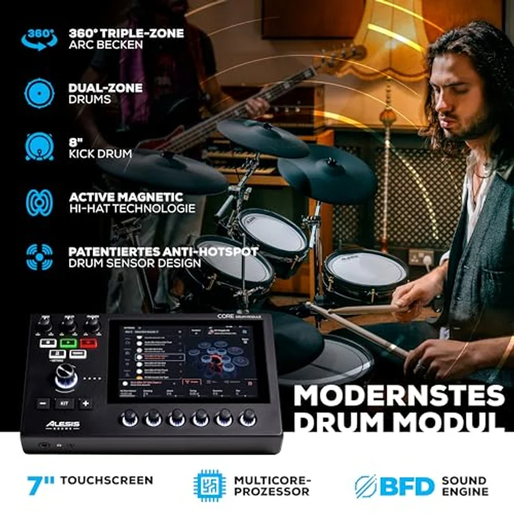Alesis Strata Core E-Drum Kit, professionelles E-Drum Set mit 7" Touch Display, BFD3 Sound Engine, 370 Kit Pieces, Mesh-Pads und 25 GB Speicher – Bild 2