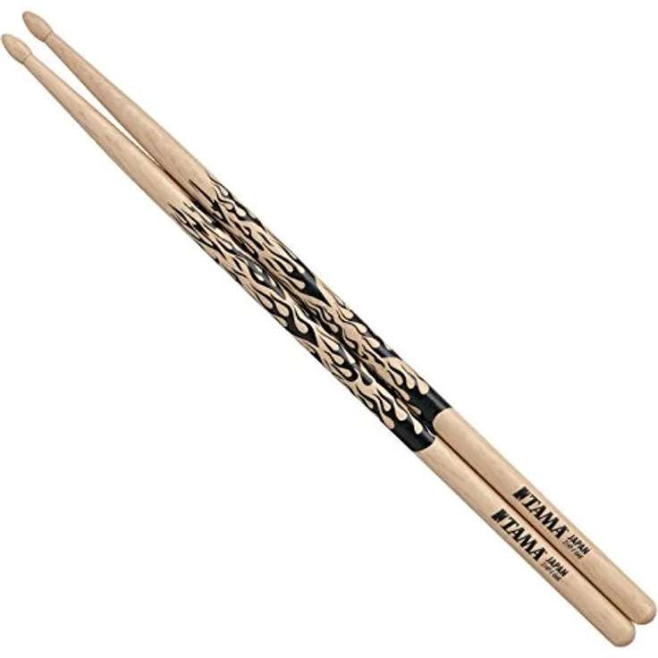 Tama 7A-F Oak Japanese Fire -NT, Schlagzeugstöcke aus extrem hartem Eichenholz, natur mit Flammenaufdruck, 390mm Länge, 13mm Durchmesser, kopf Träne