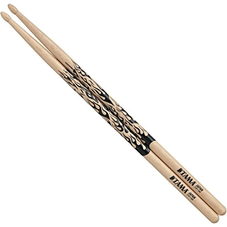 Tama 7A-F Oak Japanese Fire -NT, Schlagzeugstöcke aus extrem hartem Eichenholz, natur mit Flammenaufdruck, 390mm Länge, 13mm Durchmesser, kopf Träne – Bild 1