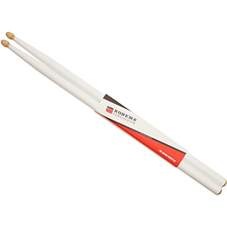 Rohema 5A Hickory Drumsticks, weiß lackiert, Länge 405mm, Durchmesser 14,3mm, Made in Germany – Bild 1
