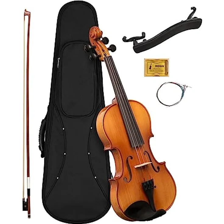 CASCHA 1/2 Violine, vollmassive Geige im Set mit Hardcase, Bogen, Kolophonium und Ersatz-Saiten für Anfänger
