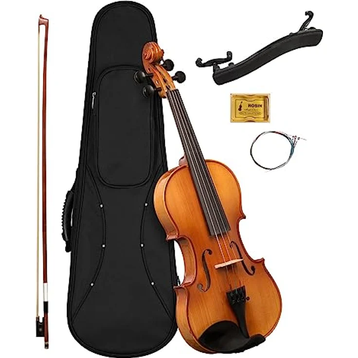 CASCHA 1/2 Violine, vollmassive Geige im Set mit Hardcase, Bogen, Kolophonium und Ersatz-Saiten für Anfänger – Bild 1