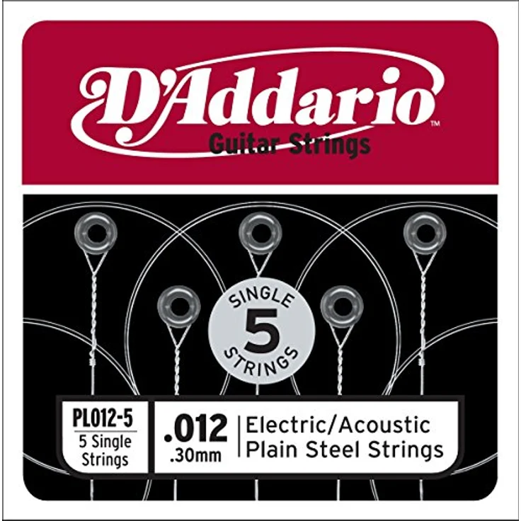 D'Addario PL012-5, Stahlsaiten für E-/Akustikgitarre, 5er Pack mit lang anhaltendem Klang, hergestellt in den USA
