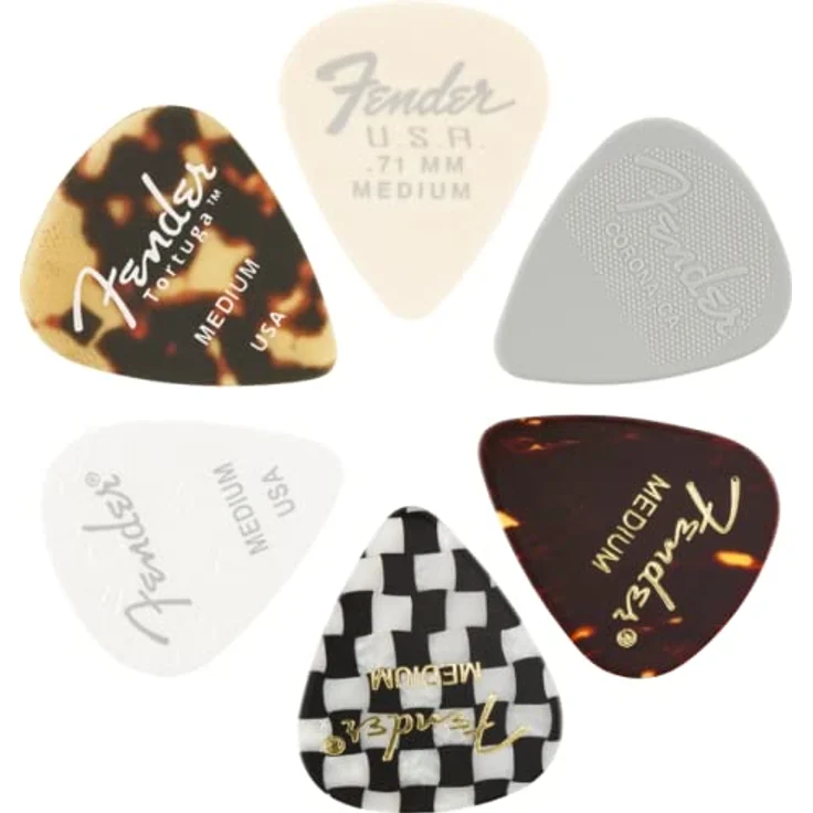 Fender 351 Shape Plektrum, Material Medley, Größe M, 6er Pack