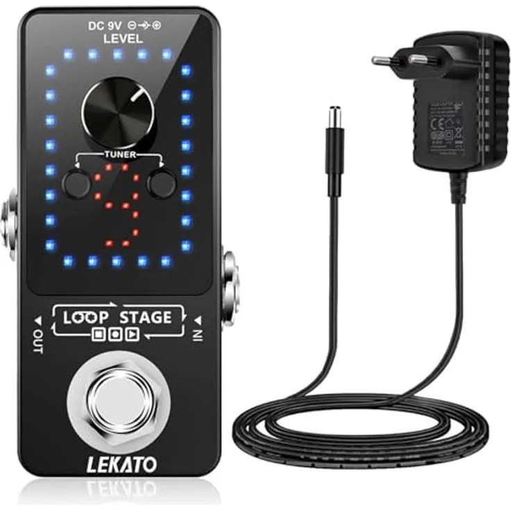 LEKATO Guitar Looper mit Netzteil, 9 Loops, 40 Minuten Aufnahmezeit, eingebautes Stimmgerät, unkomprimierte Audioqualität, elektronisches Looper-Effektpedal für E-Gitarren-Bass (mit Adapter)