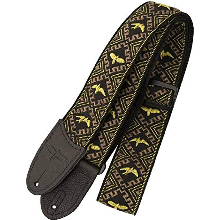 PRS ACC-3172 Hootenanny Gitarrengurt, Jacquard mit Baumwolle und Lederenden, 145 cm, gelb/schwarz – Bild 3