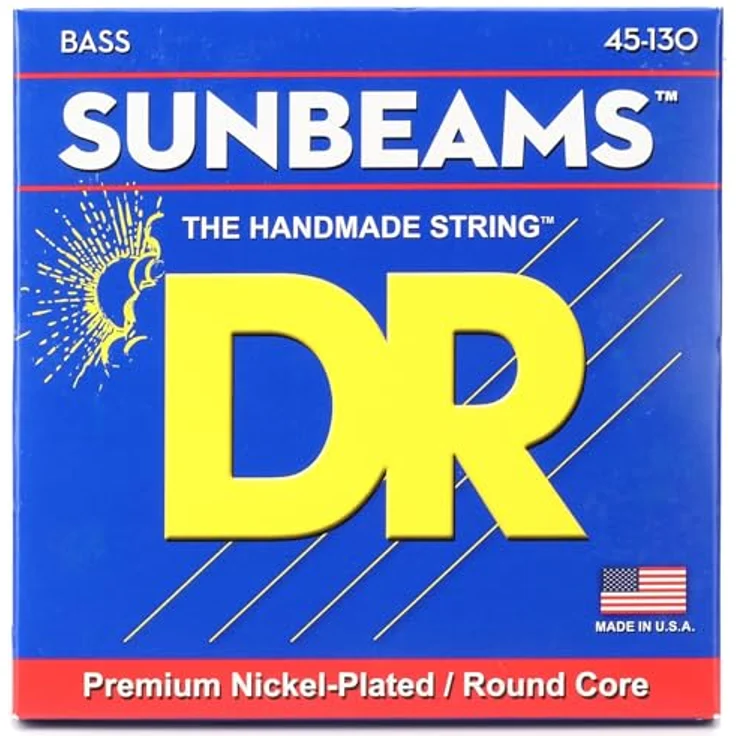DR Strings Sunbeam NMR5-130 E-Bass Saiten Medium to Heavy 45-130, handgefertigt aus nickelbeschichtetem Stahl für ausgewogenen Klang