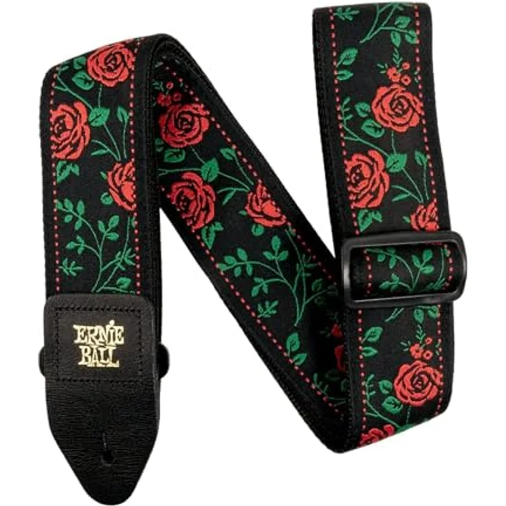 Ernie Ball Spanish Rose Jacquard Strap, Gitarrengurt aus Polypropylen mit Lederenden, verstellbar von 104 cm bis 182 cm, Farbe: Spanish Rose – Bild 1