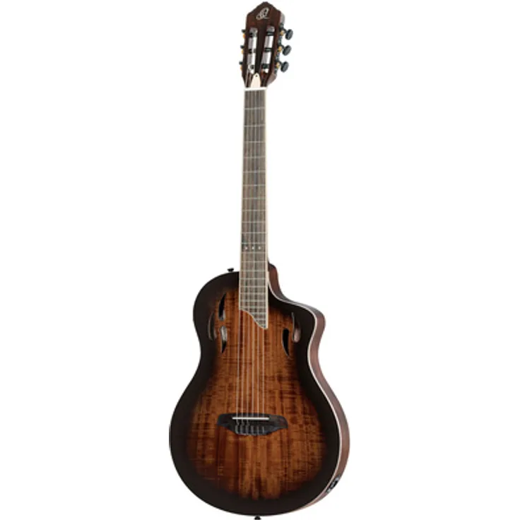 Ortega Tour Player ACA Burst, Konzertgitarre 4/4 mit massiver Okoume-Boden und -Zargen, Akazien-Decke, wiederaufladbarer Elektronik, Burst glänzend, inkl. Gigbag