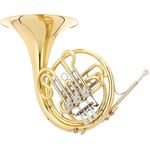 Hans Hoyer 3702-L, Bb-Schülerhorn mit Spiralfederdruckwerk, 290 mm Schallstück, verstellbarer Handstütze und goldmessing Mundrohr, klar lackiert