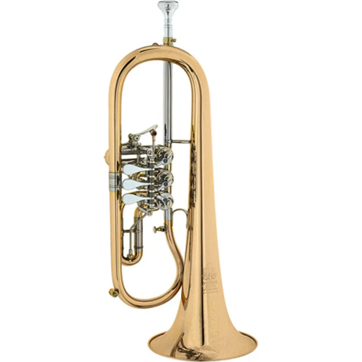 Melton 124GT-L Flugelhorn, Original Egerländer Modell mit Goldmessing Blattschallstück, 3 Drehventile, 11mm Bohrung, inkl. Mundstück und Etui