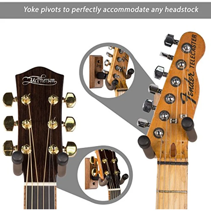 String Swing CC01K Guitar Wall Hanger, Gitarrenwandhalter aus schwarzem Nussbaum mit tiefem Bügeldesign für unterschiedliche Gitarrenarten – Bild 2