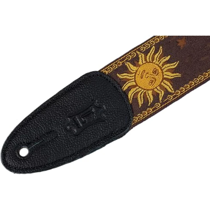 Levys Woven Jacquard Strap 2", Gitarrengurt aus Polypropylen mit Leder-Endstück, braun mit Sun-Motiv, verstellbar von 102 cm bis 145 cm – Bild 2