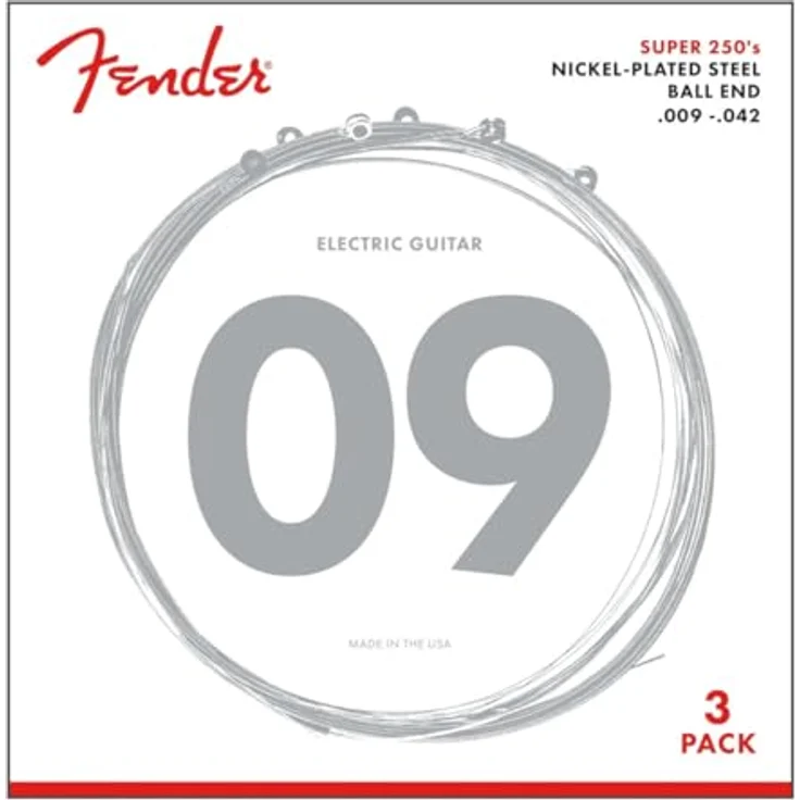 Fender Super 250 Gitarrensaiten Set, 3er Pack, Nickel-beschichteter Stahl, Ball Ends, Stärke 009/042 – Bild 1