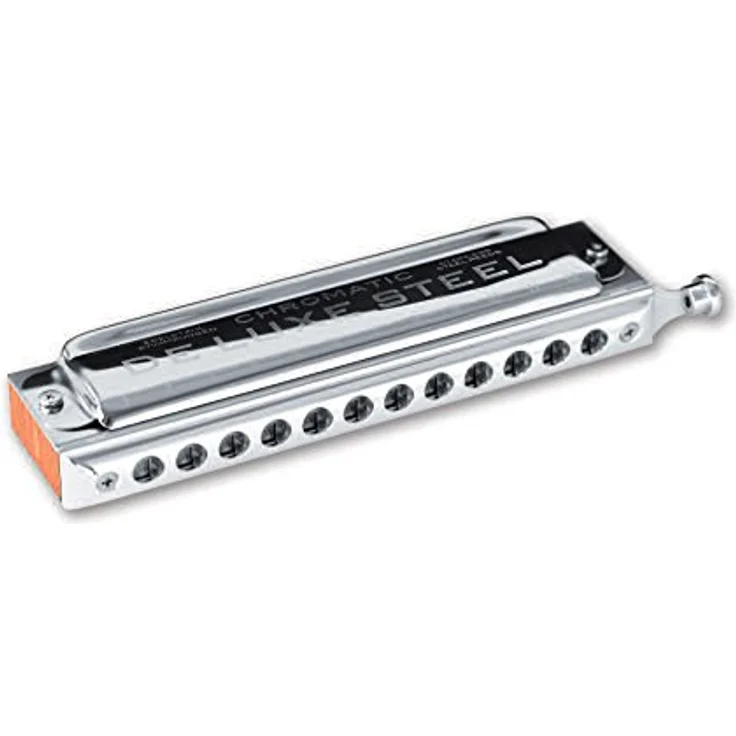 C.A. Seydel Söhne Chromatic de Luxe Steel C, Chromatische Mundharmonika mit 12 Kanälen, 48 Edelstahl-Stimmzungen, orangefarbenem Acryl-Kanzellenkörper und halbmondförmigem Mundstück, inkl. Mikrofaser-Reinigungstuch – Bild 1