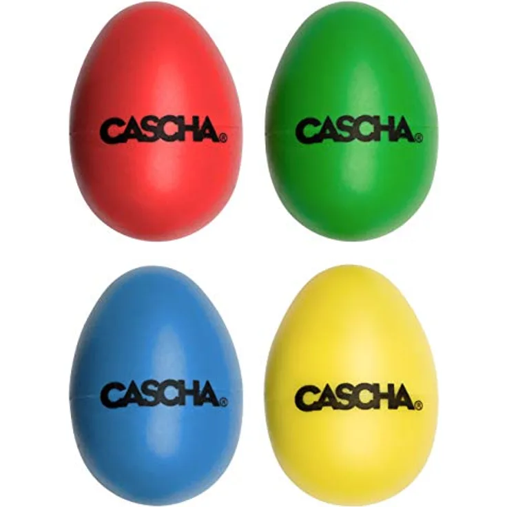 CASCHA Egg Shakers Rasseleier Set, 4 Stück in Rot, Blau, Gelb & Grün, Kunststoff Percussion Instrument mit qualitativ hochwertigem Klang