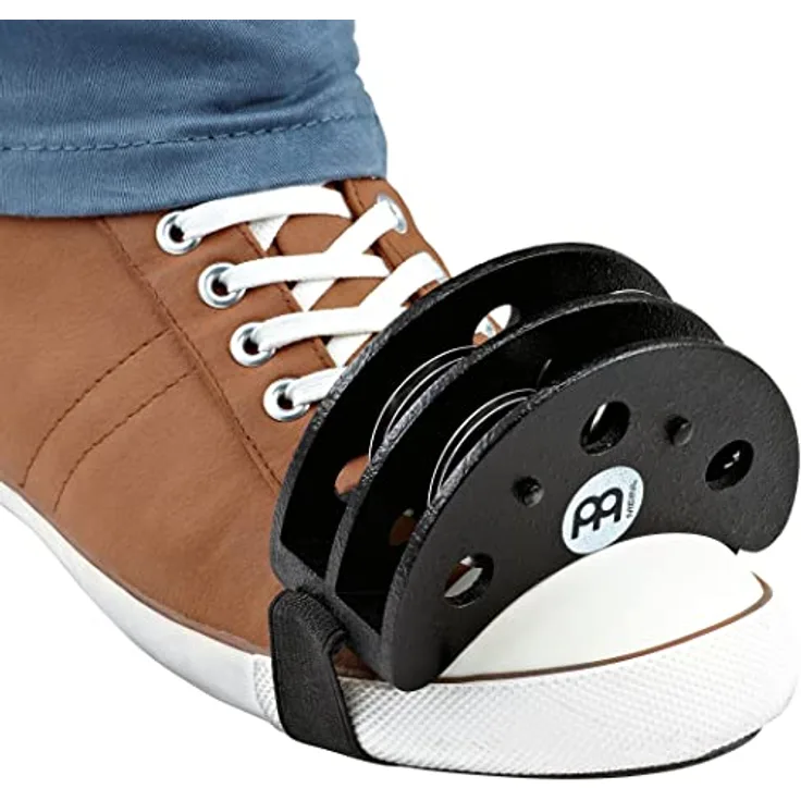 Meinl FJS2S-BK Foot Tambourine, ergonomisches Holz-Tambourin mit Edelstahl-Jingles, schwarz
