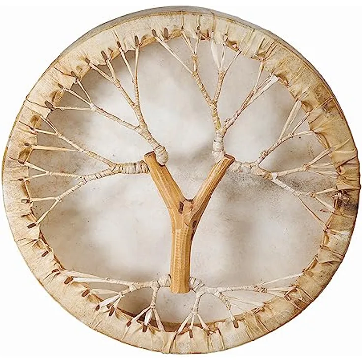 Terre Shaman Drum Goat Tree Shorn 50, Schamanentrommel mit 50 cm Durchmesser, Mahagonisperrholz, Ziegenhautfell, basslastiger Klang, inkl. Schlägel aus Kaffeebaumholz und Leder