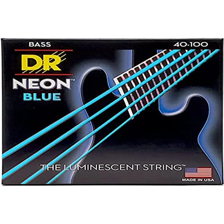 DR Strings Hi-Def Neon Blau NBB-40 – E-Bass Lichtsatz 40-100, UV-reaktiv und handgefertigt in den USA