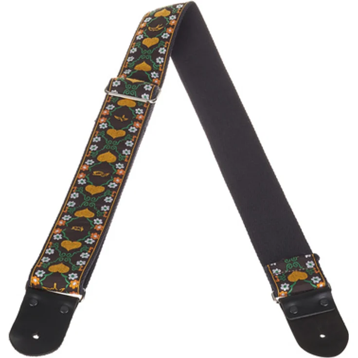 PRS Retro Strap Floral Yellow, Gitarrengurt aus Nylon mit Lederenden, 152 cm, mehrfarbig/gelb, Made in Canada