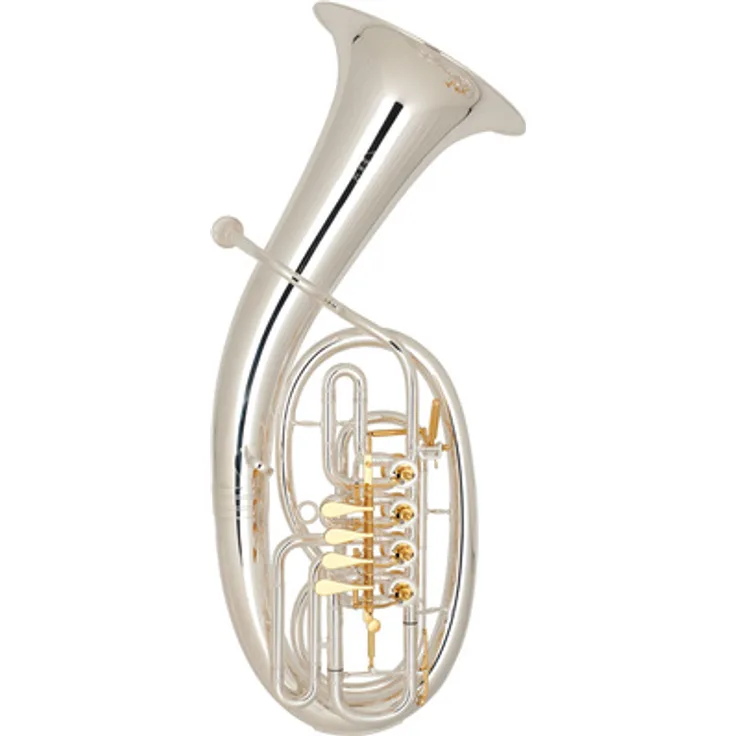 Miraphone 47WL4 11020 E30 Bb-Tenorhorn, 4 Drehventile, versilberte Oberfläche, Goldmessing-Mundrohr, Durchmesser Schallbecher 270 mm, Gewicht 3,5 kg