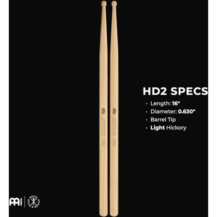 Meinl HD2 Concert Hickory, Drumsticks aus hickory Holz mit leichtem Gewicht, 406 mm Länge, 16 mm Durchmesser, made in Germany – Bild 3