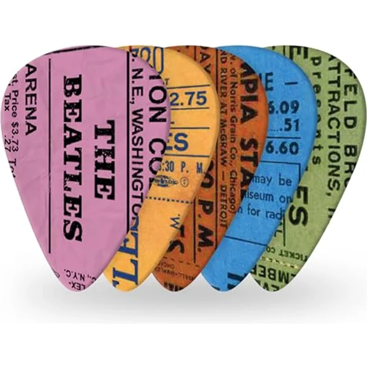 Daddario 1CWH4-10B11 Tour Ticket Stubs, Gitarrenplektren mit Artwork der Beatles 1964 Tour, Medium Stärke 0,70 mm, 10er-Pack – Bild 1