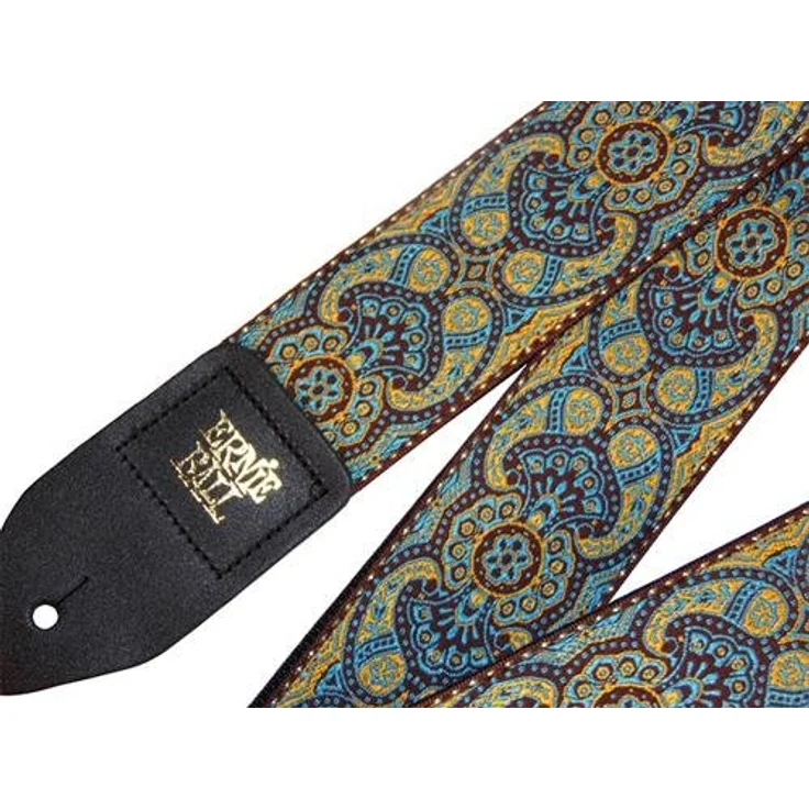 Ernie Ball E-Guitar Strap TQ EB4098, Gitarrengurt aus Polypropylen mit Leder-Endstück, verstellbar von 104 cm bis 183 cm, Türkis, Imperial Paisley Design – Bild 3