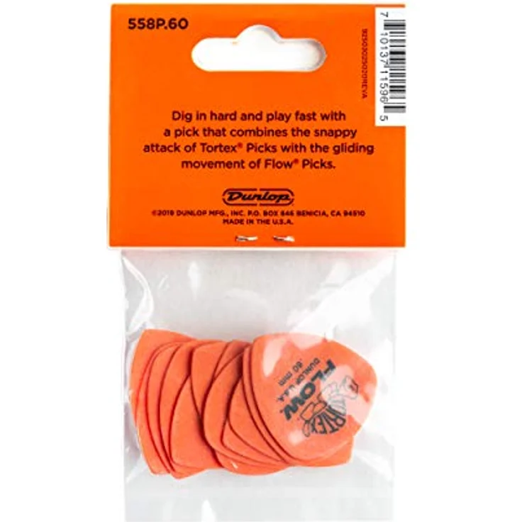 Dunlop Tortex Flow Pick .60 mm, Plektrum Pack mit 12 Stück, Tortex Material, Flow-Form – Bild 5