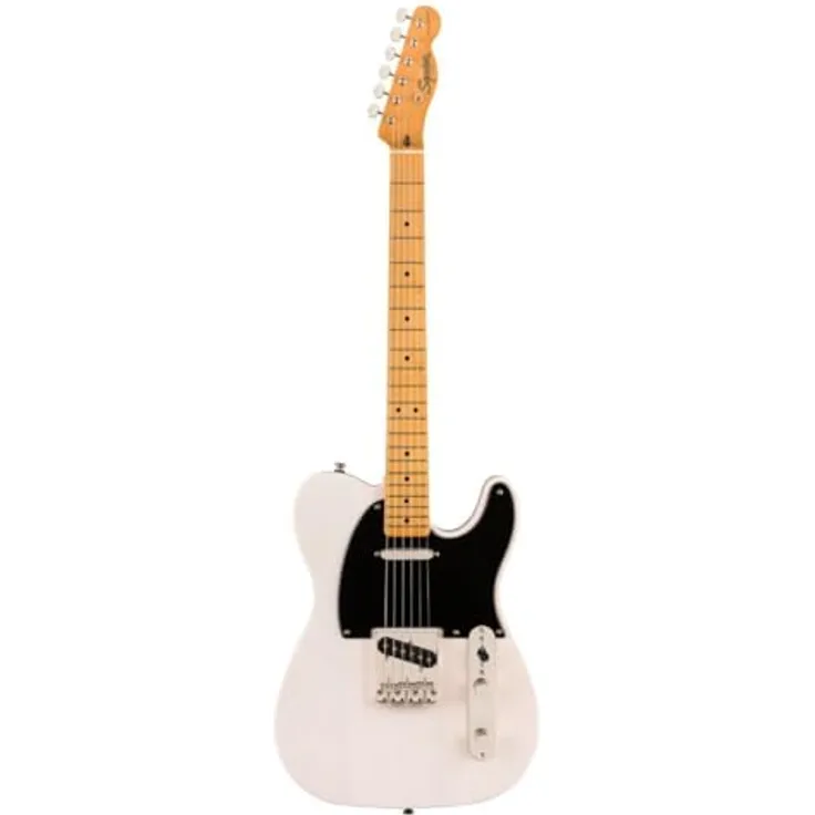 Fender Squier Classic Vibe 50er Telecaster E-Gitarre, Weißblond, Ahorn-Griffbrett, 2 Jahre Garantie, Vintage-Tönung, Alnico-Tonabnehmer