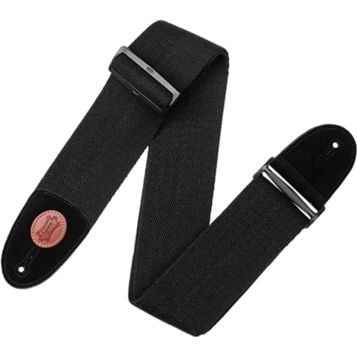 Levys Heavy Cotton Strap 3", Gitarrengurt aus Baumwolle mit Wildleder-Endstück, schwarz, verstellbar von 102 cm bis 165 cm