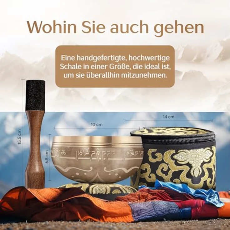 Silent Mind Klangschale Ø10 cm Bronze, Handgefertigtes Komplett-Set mit Kissen und Klöppel, klarer stabiler Klang für Meditation und Achtsamkeit, ideal für Anfänger – Bild 2