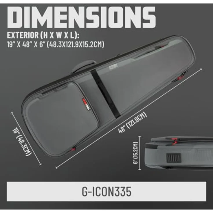 Gator Icon Semi Hollow Guitar BK, Gigbag für Semi Hollow E-Gitarre, witterungsbeständiges schwarzes 1000D Nylon, inklusive Regenhülle und versteckter Tasche – Bild 8